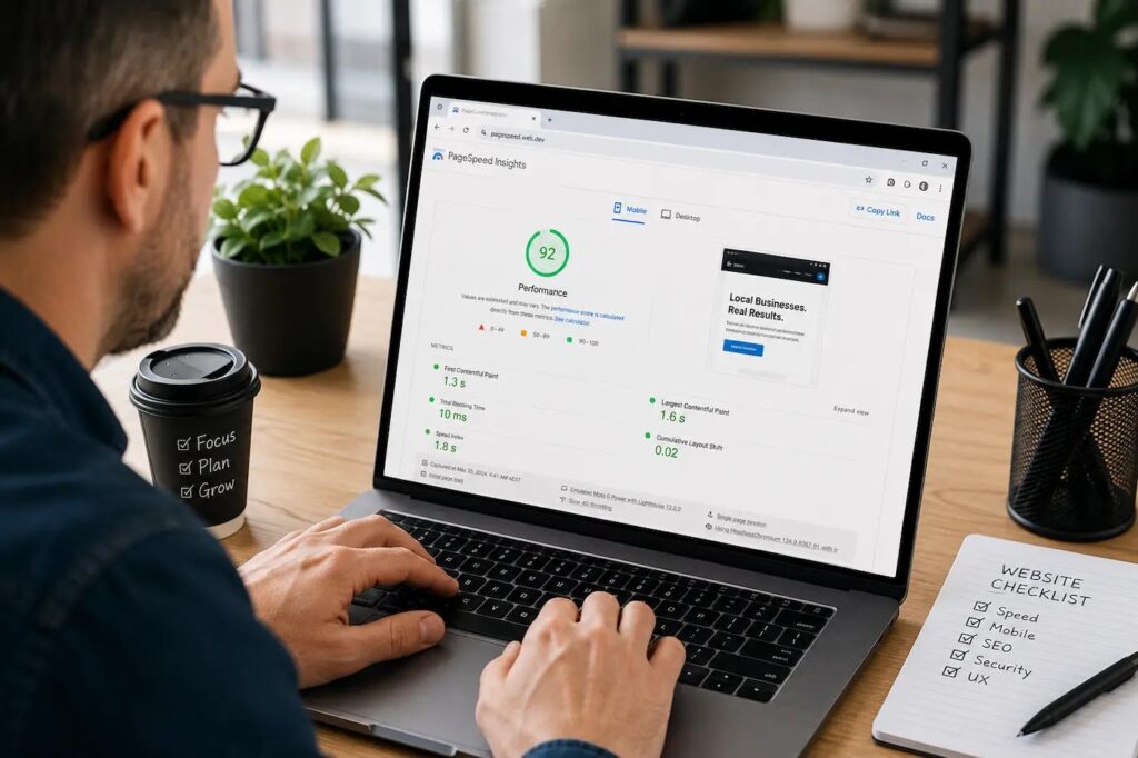 WordPress website performance optimization on laptop